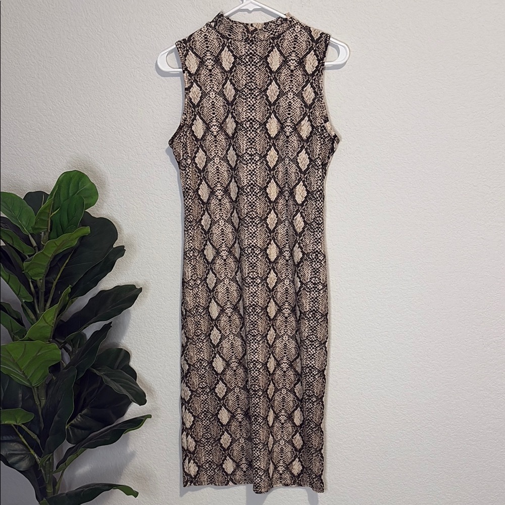 Olivia Rae Brown snake print Patterned Dress medium mock turtleneck